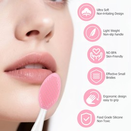 6Pcs Lip Brush Set,Pore Cleansing Brush for face,Silicone Lip Pore Scrubber Exfoliator for Lip Lightening,Exfoliating Dark Lips,Remove Blackheads,Makeup Skincare Removal