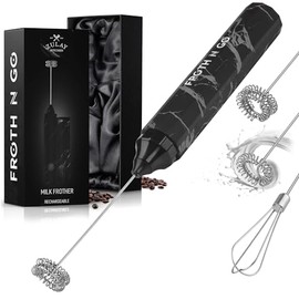 Zulay Kitchen Rechargeable Milk Frother Froth N Go Frother Wand With Case & USB-C Charger - Comes With 3 Whisk Attachments for Latte, Cappuccino, Matcha, Protein Shakes - Black Marble