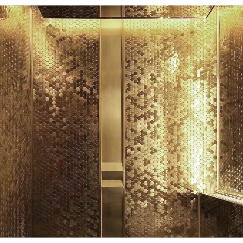 Blujellyfish Hexagon Gold Backsplash Tiles Metal Mosaic Tile Stainless Steel