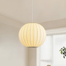 Fivemengo Globe Silk Pendant Light 11.8in Small, White Imitation Silk Shade