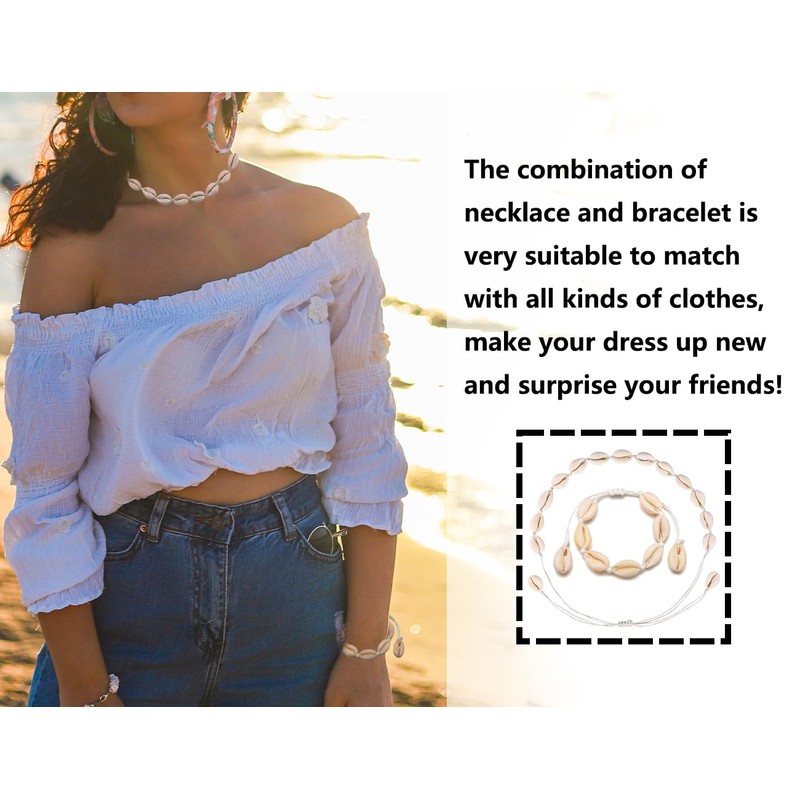 KAPSING Set of 2 Shell Necklace Bracelets Set, 1 Choker
