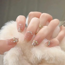 YINKE Nail Tips, Short Nail Supplies, Fall & Winter, Round Tip, Popular, Japanese Style, Simple, Stylish, Short Atmosphere Color, Bride Nails, Glossy, False Nails, Coming of Age of Age Ceremonies,