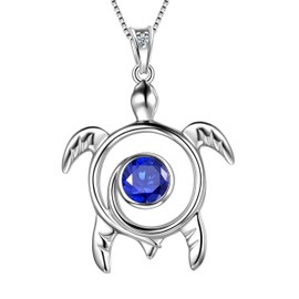 Aurora Tears Turtle Necklace 925 Sterling Sliver Animals Pendant Blue Sapphire September Birthstone Jewellery Gifts with Cubic Zirconia for Women DP0172S