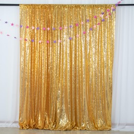 ShinyBeauty Gold Sequin Backdrop 7FTx7FT Photo Backdrop Shimmer Backdrop Wall Sparkle Backdrop Gold Background for Wedding,Birthday,Stage, Studio Decor
