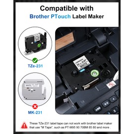 5 x Wonfoucs Compatible with Brother P Touch Tapes 12 mm TZe-231 TZe231 TZ-231 Tz Tape 12 mm 0.47 White Label Tape for P Touch PT-H100R PT-H105 PT-H100LB PTH110 H107B PTD400 D210 E100 D600VP 1000