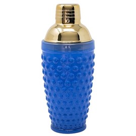 Lilly Pulitzer Hobnail Glass Cocktail Shaker with Gold Lid, Cute Bar Accessories, Drink Shaker for Home Bar Set, Blue Stream Hobnail