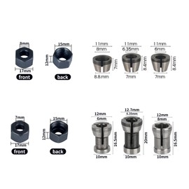 6 PCS Steel Router Collet Chuck Carbon Steel Woodworking Milling Chuck Adapter Router Bit Collet with Milling Machine, Engraving Trimming Wood Cutter, Router 6mm 6.35mm 8mm, with 2 PCS Nuts