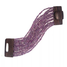 IndoMode Translucid Purple BALI Bracelet Hardwood Buckle Clasp Elastic Glass Beads