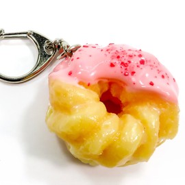 Food Sample Key Holder, French Cruller (Strawberry) 217 OK, Pink