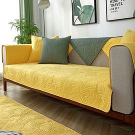 Huierxun Solid Color Leaf Cotton Quilted Armrest Covers Backrest Covers Anti-Slip Soft Sofa Cover Armchair Slipcovers for Dogs Cats Pet (Yellow,28''x28'')