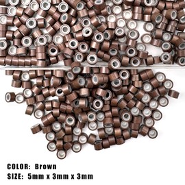 QIANSEE 500Pcs 5mm Brown Beads for Hair Micro Beads for Extensions Silicone Hair Tinsel Beads Micro Rings for Hair Extensions Feather Hair Extensions Tools