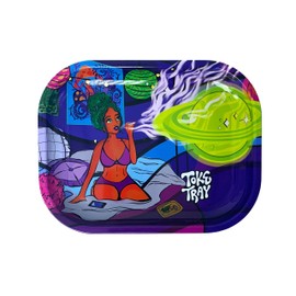 Trippy Nights Metal Rolling Tray - 7" x 5" - Small with Smooth Surface That Fits All Smoking Supplies
