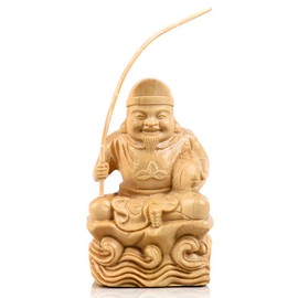 Prosperity Buddha Statue Ebisu Seven Lucky God Wood Carving Figurine Spalt Tree Good Luck Good Luck Business Prosperity Good Luck Amulet (H x W x D): 2.4 x 1.4 x 1.2 inches (6 x 3.5 x 3 cm) (Raw Wood)