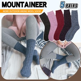 Womens Merino Wool Socks Warm Winter Thermal Hiking Cozy Crew Duty Work Soft Gift Socks for Ladies 5 Pairs Stocking Stuffers for Women Mom(Bright Series)