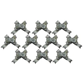 Metallic Gift Wrap Pull Bows - 4" Wide, Laced Ribbon Pull Butterfly Flower Bows for X-mas Gifts and Presents, Set of 10 (Holographic Silver)