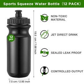 Mimorou 12 Pack Sports Squeeze Water Bottles 20 oz with Easy Open Push/Pull Cap Leak Proof BPA Free Plastic Water Bottles for Bike Cycling Fitness Yoga Camping Workout Outdoor(Black)