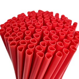 50 Pack Reusable Red Straws, Heart Shaped Plastic Straws, Party Straws with Cleaning Brush for Valentine's Day Home Bar Cafe Restaurant Party Celebration (Each Individually Wrapped)