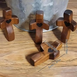 Yunjuhop Wooden Cross My Heart From The Holy Land,Jesus Wooden Love Heart Stress Relief Gifts Thumb Holding Cross Awesome Gifts (black 10pcs)
