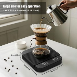 Rechargeable Coffee Scale with Timer, Diyife 3kg/0.1g High Precision Scale, 6 Units, HD LED Display, Long Battery Life, Portable Kitchen Scale for Espresso, French Press, Pour-Over Coffee