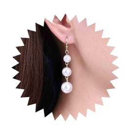 Aneneiceera Vintage Pearl Earrings Gold Pearl Tassel Earrings Long Pearl Huggie Hoop Earrings Wedding Pearl Chain Earrings Jewellery for Women and Girls (Short), Metal