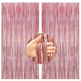 Pack of 2 Rose Gold Glitter Tinsel Curtains (1 m x 2.5 m), Tinsel Curtain for Photo Background/Stag Party/Graduation Birthday/JGA Women/Bachelorette/Girls Party Decoration