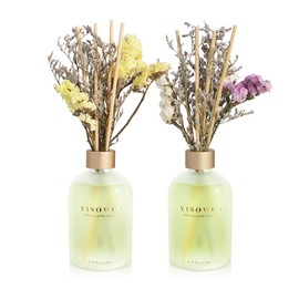 YISOWUH Reed Diffuser - Jasmine Tea 6.76oz（200ml） 2 Packs Flower Essential Oil Reed Diffuser Set with 16 Sticks - Long Lasting Fragrance for Home Bedroom Bathroom Room Shelf Decor