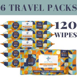 ALTA + Alcohol Free Hand Sanitizing Wipes, Travel Size, 20 Wipes, 6 Packs, Total 120 Pieces
