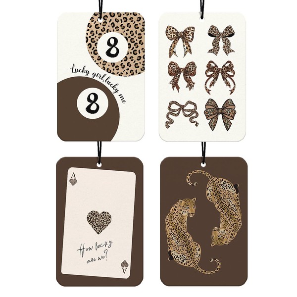 Retro Leopard Bows Car Air Freshener 4Pcs, Lucky 8 Ball