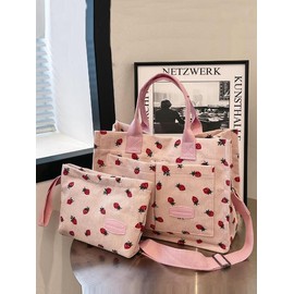 Solid Color/fruit/leopard Summer Fall Tote Bag Set, Tote Bag for Women, Everything Tote Bag for Women & Small Wristlet Bag, Trendy Commuting Work Bag Set, Everyday Bags Back To School, Girlfriend Gifts:_multicolor3_Please Refer To The Pictures for Dimensions