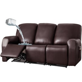 JOKIVTOU 1/2/3 Seats PU Leather Stretch Recliner Cover Sofa Cover with Side Pockets Waterproof Slipcover Recliner Couch Cover Furniture Protector with Elastic Bottom Living Room