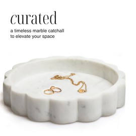 STRONA White Scalloped Marble Tray - 8" Round Stone Vanity Tray for Perfume & Jewelry, Marble Dish for Bathroom Countertop & Kitchen Counter, Decorative Tray for Bathroom & Kitchen, Modern Catchall