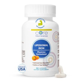 Core Med Science Liposomal Iron Supplement for Women & Men, 65mg (90 Capsules) - Iron Absorption Vitamin Pills for Deficiency During Pregnancy - Easy to Swallow & Gentle on Stomach - Dairy-Free