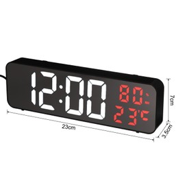sourcing map Round Electronic Alarm Clock Thin Clock with White & Red Digits, Digital Alarm Clocks for Bedrooms with USB Charging Port, Adjustable Volume, Dimmable, Snooze, 12/24H
