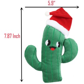 Pawskido Cactus Dog Squeaky Toy for Small Dogs,Christmas Plush Puppy Toy