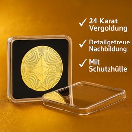 PfX Krypto Ethereum Coin [24 Carat Real Gold Plated] Includes Elegant Plexiglass Coin Case
