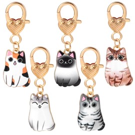 Abeillo 5Pcs Cute Cat Key Chain Kawaii Cat Charms Strap Women Girls Small Metal Keychain for Backpack, Wallet, Keychain Pendant