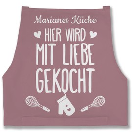 Geschenk mit Namen personalisiert by Shirtracer - Apron - Cooking Apron - Hier wird mit Liebe gekocht with Name I Gift Cooking, 3 Pink