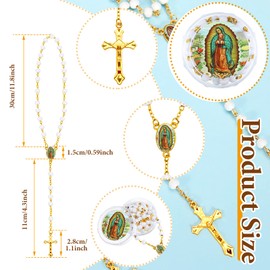 Jadive Jadive 100 Pcs Our Lady of Guadalupe Scented Rosary Beads Necklace with Gift Box Wooden Bead Rosary Necklace with Crucifix for Women Men First Communion Baptism Party Favors(White, Gold)