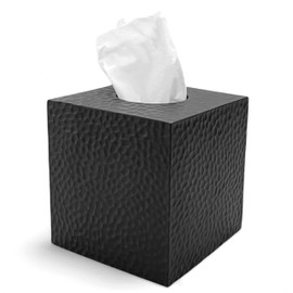 JWT Astyle Hammered Square Black Facial Tissue Box Cover Holder.Handcrafted Resin Kleenex Box Covers Cube with Open Bottom for Bathroom Livingroom Kitchen Office Home Decor Gifts