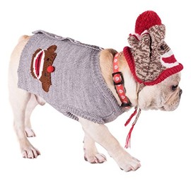 The Worthy Dog Sock Monkey Cardigan for Dogs, Large, Gray