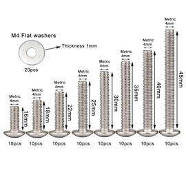4mm Metric Knobs Screws,Sinyiol 100Pcs M4 x 16mm,18mm,22mm,25mm,30mm,35mm,40mm,45mm Phillips Truss Head Machine Screws Bolts with Washers for Cabinet Drawer Pull Handle (Mixed Pack 16-45mm, 100Pcs)