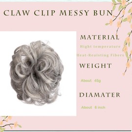 Claw Clip Messy Bun Hair Piece Tousled Updo Hair Buns Extension Elastic Hair Band Curly Hair Bun Scrunchie For Women (SIlver)