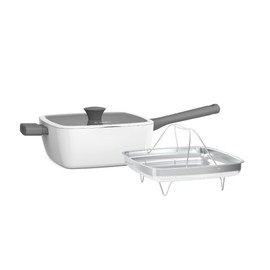 So Yummy by bella 3 Piece Square Pan Set, Aluminum Cookware Set w EverGood™ Ceramic Nonstick Coating​, Dishwasher Safe Silicone & Glass Lids, Oven Safe & All Stovetop Compatible, 4.5Qt, Frost