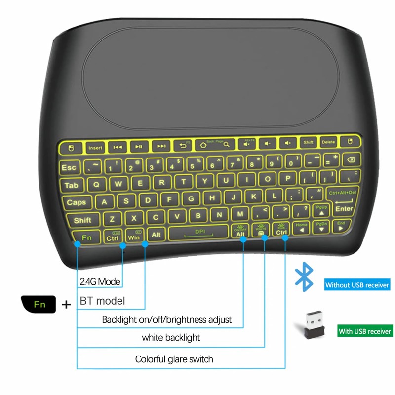 D8 Rechargeable Wireless Keyboard with Touchpad, 2.4G WiFi/BT4.2 Dual Mode