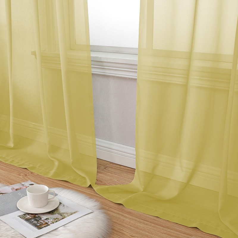 Aiyufeng Yellow Sheer Curtains 2 Panel Sets 84 Inches Long