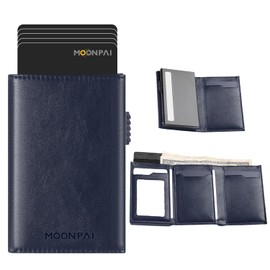 Carteras para Hombre，Tarjetero de cuero, Billetera para Hombre，RFID Bloqueo Antirrobo Tarjetero para Caballero Plegable, Con Bolsillo de Moneda Billetera para,Regalos para hombre (Azul Marino)