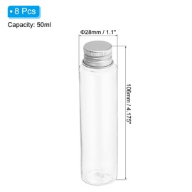 PATIKIL 50ml Plastic Test Tubes with Screw Caps, Set of 8 106x28mm Flat Bottom Test Tubes for Scientific Party Decoration Candy Beads Bath Salts Storage Silver Tone