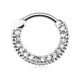 Forbidden Body Jewelry 16g 10mm Rounded Top Pave Lined CZ Crystal Clicker Hoop for Septum and Cartilage Piercings, Metal, cubic-zirconia