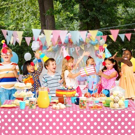 QISOLIY 4 Pack Pink and White Polka Dot Tablecloths, Pink Disposable Plastic Waterproof Table Cover 54" x 108", for Birthday, Wedding, Bridal Shower, Girl Party Decorations