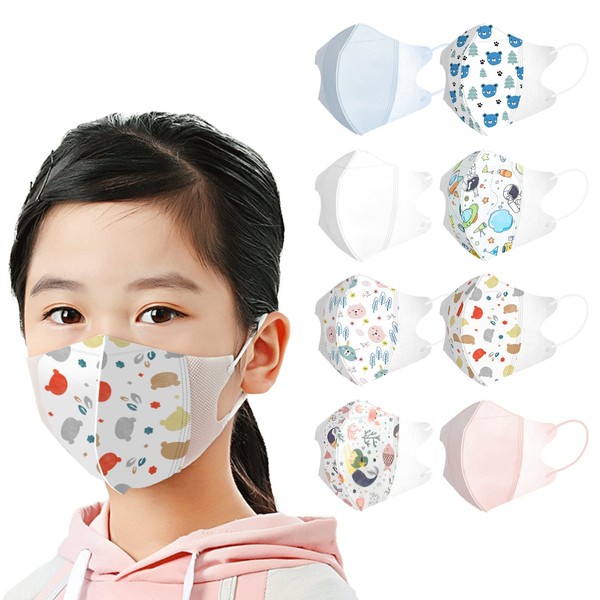 Sunpersy Children's 3-Layer Mask, Non-woven Fabric, 60 Pieces, Small, Flat Rubber, 3D, Kids Pattern, Colorful Kuman, 60